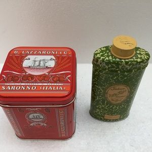 2 Vintage Decorative Tins Green Made in USA -Red Italy